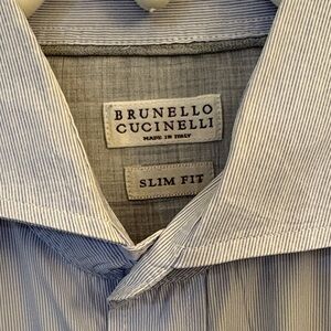 Brunello Cucinelli Men's Shirt in Blue Pinstripe S